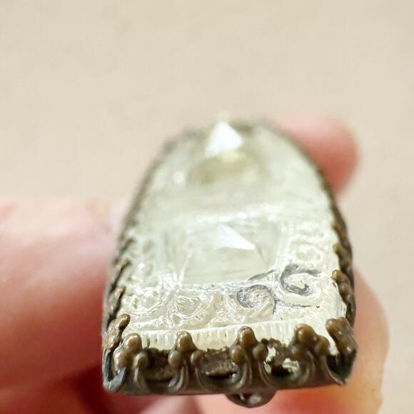 Art Deco Paste Rhinestone Pinchbeck Silver Tone Antique Brooch Brass Wedding - Picture 3 of 9